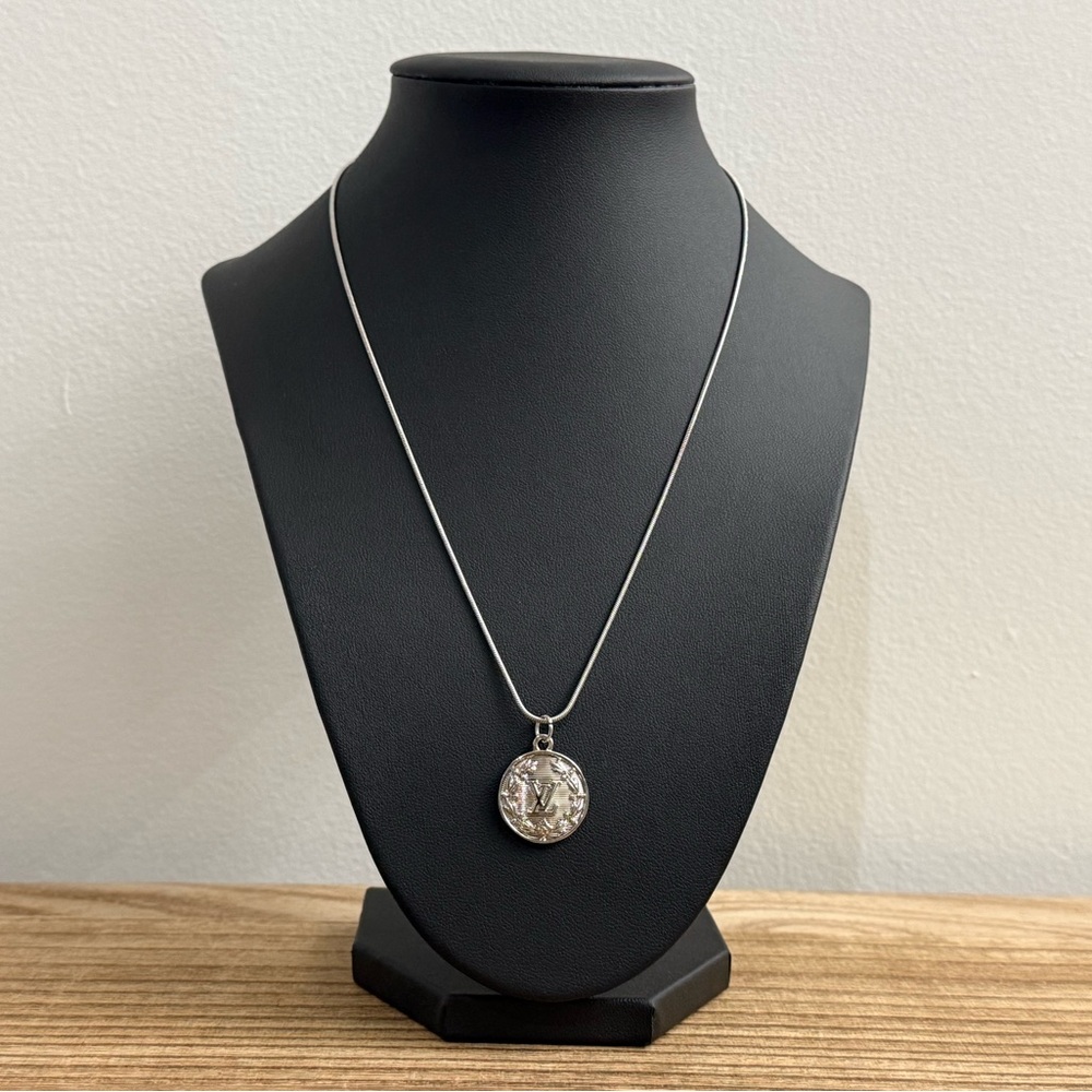 Upcycled Louis Vuitton Silver Pendant on 18 inch Necklace chain